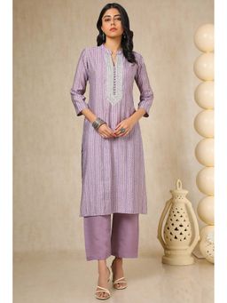Soch - Womens Purple Chanderi Abstract Print Kurta with Pant (Set of 2)