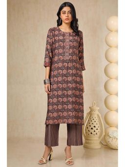Soch - Womens Black Muslin Blend Ethnic Motifs Kurta with Pant (Set of 2)
