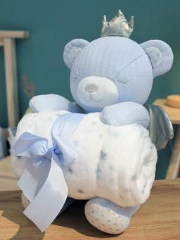 Baby Moo - Royal Bear Cozy Plush Toy Blanket - Blue (Set of 2)