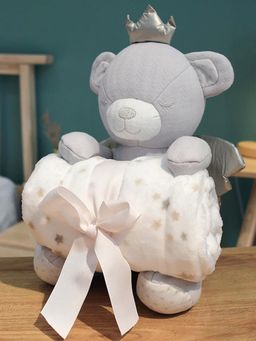 Baby Moo - Royal Bear Cozy Plush Toy Blanket - Grey (Set of 2)