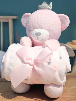 Baby Moo - Princess Bear Cozy Plush Toy Blanket - Pink (Set of 2)