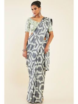 Soch - Women Grey Chiffon Printed Saree with Unstitched Blouse