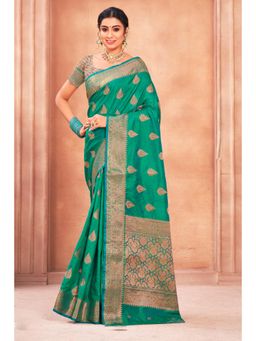Sangam Prints - Sea Green Cotton Silk Woven Zari Work Traditional Saree with Unstitched Blouse