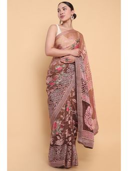 Soch - Women Brown Georgette Floral Saree