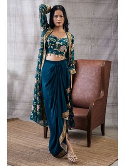 Soup by Sougat Paul - Mehr Printed Drape Skirt Jacket (Set of 3)