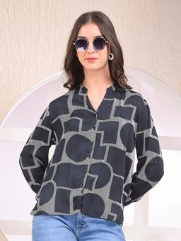 CRIMSOUNE CLUB - Women Geometric Black Shirt