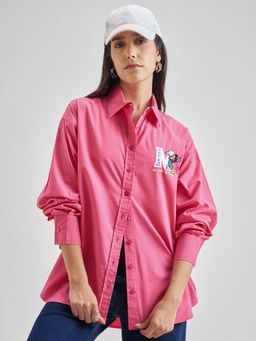 TOKYO TALKIES - Women Cotton Graphic Pink Shirt