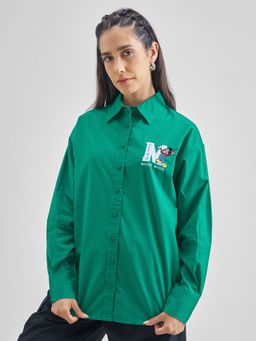 TOKYO TALKIES - Women Cotton Graphic Green Shirt