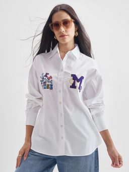 TOKYO TALKIES - Women Cotton Self Design White Shirt