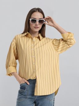 TOKYO TALKIES - Women Cotton Stripes Mustard Shirt