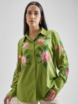 TOKYO TALKIES - Women Viscose Floral Green Shirt