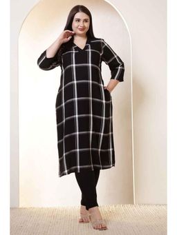 Isadora Life - Plus Size Black and White Checkered V-Neck Rayon Twill Kurta Tunic In Cotton