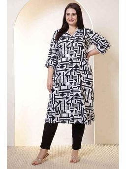 Isadora Life - Plus Size Black and White Geometric Print V Neck Kurta