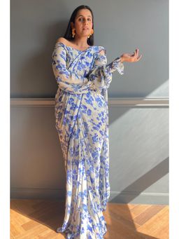 Paulmi & Harsh - Gopalika Virmani Floral Print Predraped Saree with Stitched Blouse