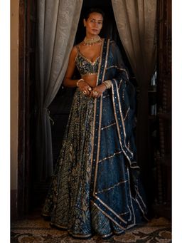 Paulmi & Harsh - Eila Cotton Silk Navy Blue Lehenga and Blouse With Dupatta