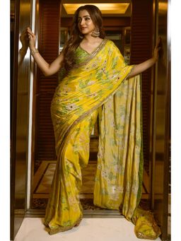 Paulmi & Harsh - Trisha Krishnan Embellished Predraped Yellow Saree with Stitched Blouse