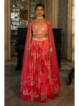Paulmi & Harsh - Alena Georgette Red Lehenga and Blouse With Dupatta