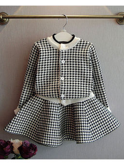 Little Surprise Box - Black Houndstooth Cardigan with Skirt (Set of 2)