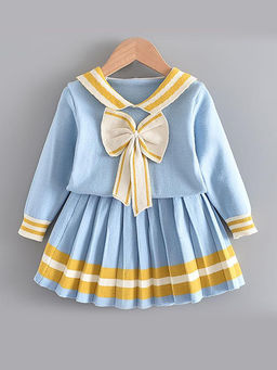Little Surprise Box - Blue Occur Pleated Bow Sweatshirt with Skirt (Set of 2)
