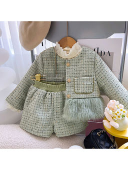 Little Surprise Box - Olive Fur Trim Jacket with Shorts (Set of 2)