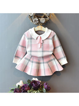 Little Surprise Box - Pink Checks Sweatshirt with Skirt (Set of 2)