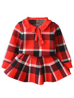 Little Surprise Box - Red Checks Sweatshirt with Skirt (Set of 2)