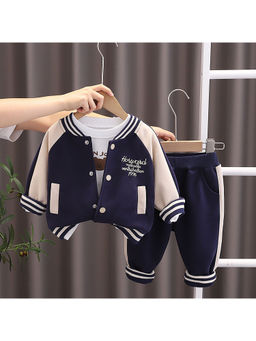 Little Surprise Box - Blue & Beige Colorblock Jacket with Pant (Set of 2)