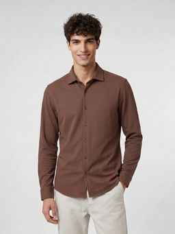 Nobero - Men Brown Textured Popcorn Shirt