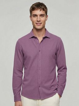 Nobero - Men Purple Textured Popcorn Shirt