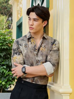 CAHOOT - Men Brown Floral Print Full Sleeves Slim Fit Casual Shirt