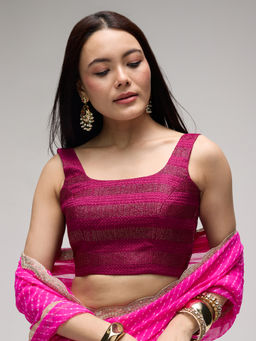 Gajra Gang - Magenta Stripe Sequins Scoop Neck Blouse Eastern Souk
