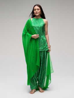 Gajra Gang - Green Chinon Bandhani Kurta, Farsi Salwar & Dupatta Eastern Souk Set of 3
