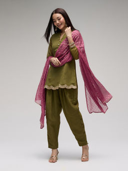 Gajra Gang - Green Crush Tissue Kurta, Salwar & Dupatta Diwalicious Set of 3