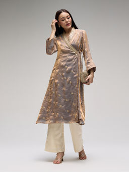 Gajra Gang - Gold Tissue Embroidered Angrakha Kurta Eastern Souk