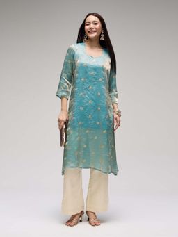 Gajra Gang - Blue Tissue Embroidered Kurta Eastern Souk