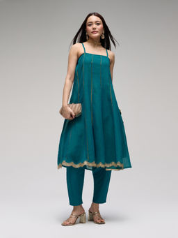 Gajra Gang - Teal Tissue Embellished Anarkali with Salwar Nani's Almari Set of 2