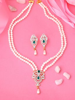 Estele - Gold Plated Glowing Necklace with Pearl for Women (Set of 2)