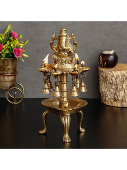 eCraftIndia - Lord Ganesha Brass Handcrafted Figurine With Diya And Bells