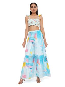 Payal Singhal - Aqua Georgette Embroidered Bustier with Palazzo (Set of 2)
