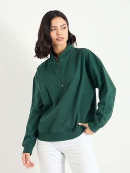 Styli - Women Solid Regular Fit Half Zip Sweatshirt