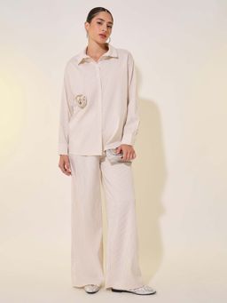 Styli - Women Striped Flower Patch Detail Long Sleeve Co-Ords Set