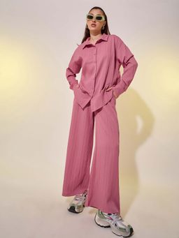 Styli - Women Textured Long Sleeve Shirt and Pants Co-Ords