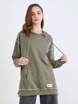 Styli - Women Green Oversized Longline Hoodie
