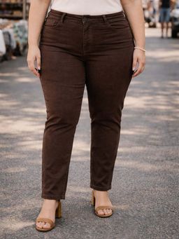 Style Quotient - Plus Size Women Brown Mid Rise Straight Fit Jeans