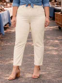 Style Quotient - Plus Size Women Off White Mid Rise Mom Fit Jeans