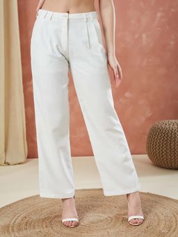 Latin Quarters - Women White Mid Rise Casual Solid Trouser