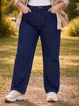 Style Quotient - Women Plus Size Dark Blue Straight Fit Mid Rise Stretchable Jeans