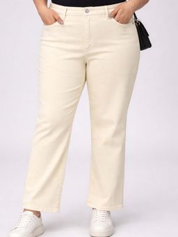 Style Quotient - Women Plus Size Off White Boot Cut Mid Rise Stretchable Jeans