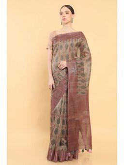 Soch - Women Multi-Color Organza Printed Saree with Stitched Blouse
