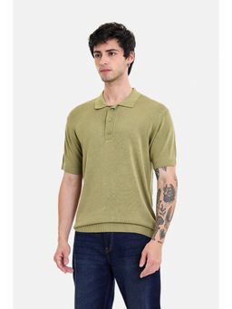 Snitch - Sage Green Solid Half Sleeves Regular Polo T-Shirt for Men